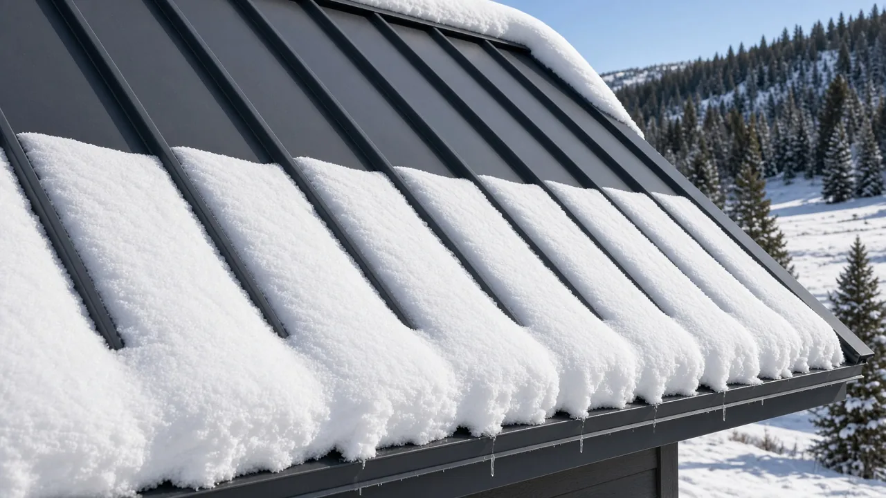 Design inspiration: snow resting on a dark metal roof