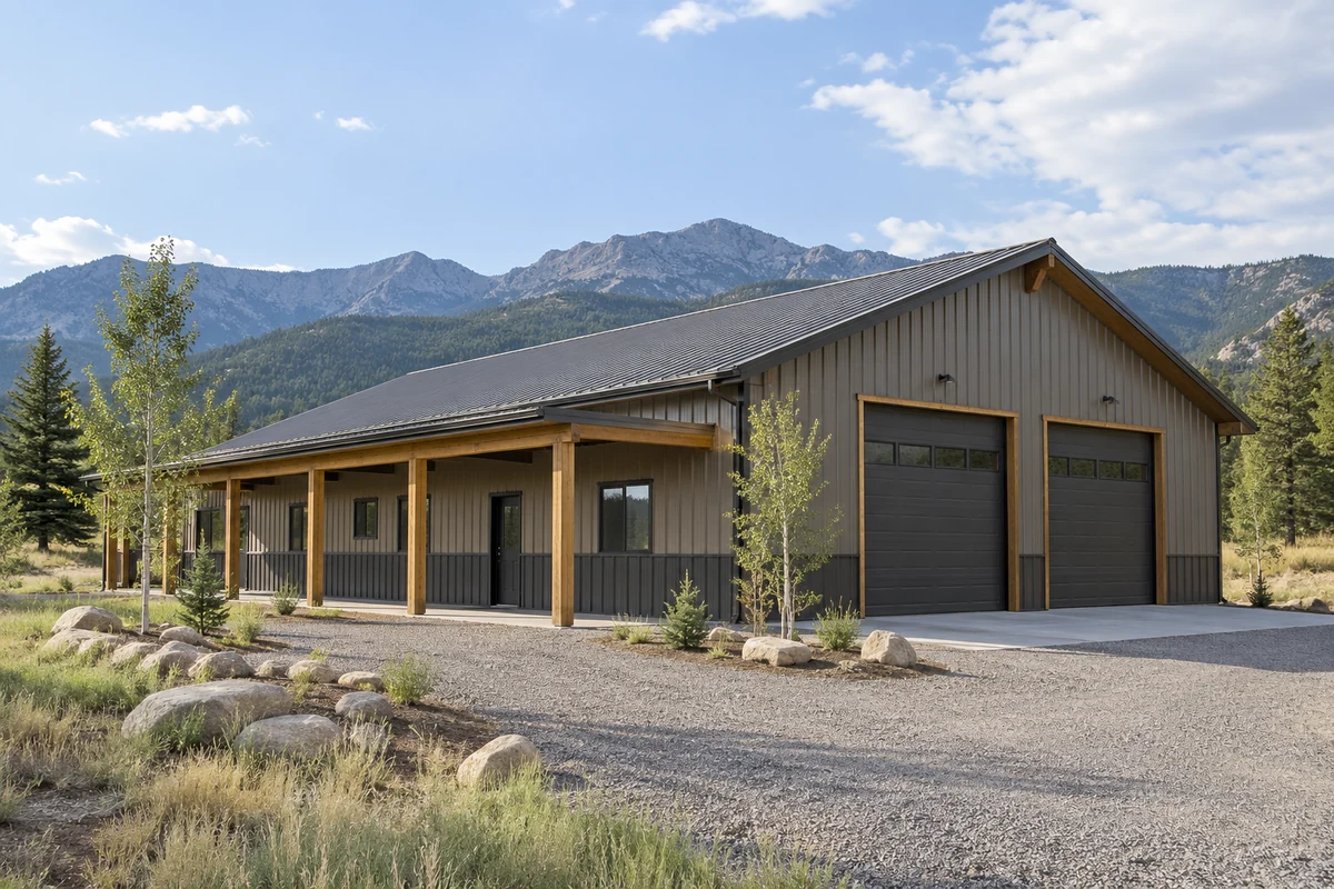 Design inspiration: commercial building with overhead doors and a sheltered side entrance.